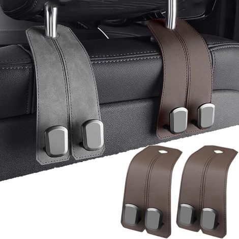 Ganchos de cuero para respaldos de asientos de coche, soporte universal para reposacabezas de coche para bolsos (marrón) - Juego de 2