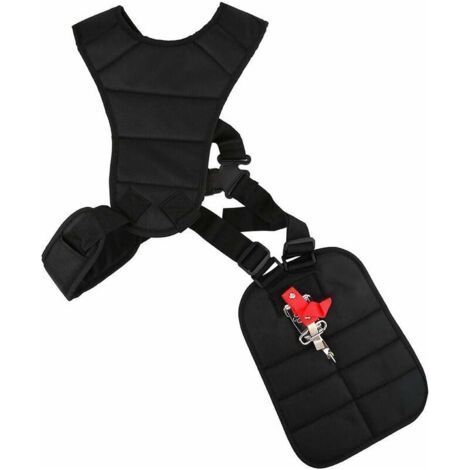 Imbracatura nera a doppia cinghia imbottita in nylon resistente per decespugliatore, tosaerba e tagliasiepi professionale (1/5)