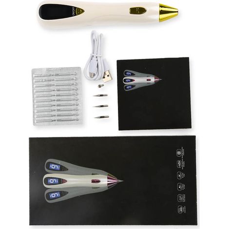 Stylo Électrolyse USB Rechargeable pour Taches de Rousseur et Grains de Beauté, Appareil de Beauté Réglable Doré (1/5)