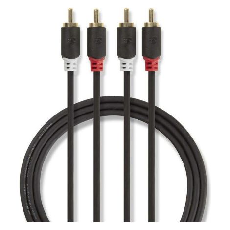 Cable de audio estéreo 2x RCA macho 2x RCA macho con recubrimiento de oro 1,00 m redondo gris oscuro caja con ventana - Nedis (1/3)