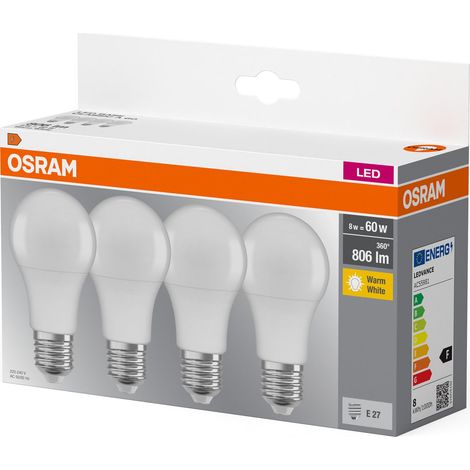Osram – Ampoule LED E27 4x 60W équivalent – Non dimmable – Blanc chaud 2700K – Mat – Technologie LED basse consommation