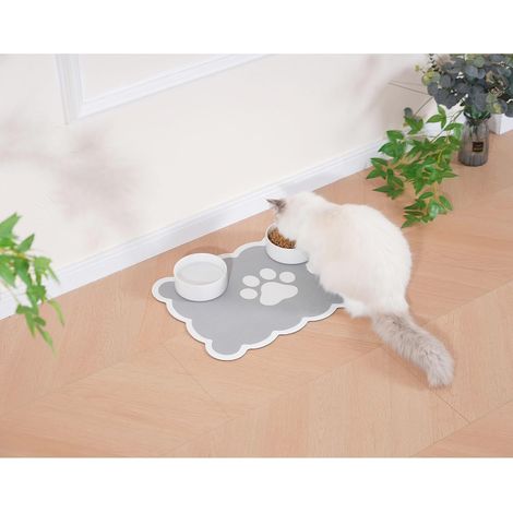 Tapis pour Gamelle Chien et Chat, Tapis d'alimentation Antidérapant pour Animaux, Tapis Absorbant à Séchage Rapide et Lavable pour Nourriture pour Chiens (Gris, 30 x 50 cm) (1/5)
