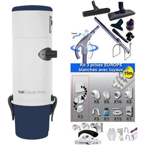 Aspiration Centralisée Aertecnica TS105 garantie 3 ans (jusqu'à 250 M²) + Set inter 9 M + 8 accessoires + kit 3 prises + kit prise balai + kit prise garage (1/5)