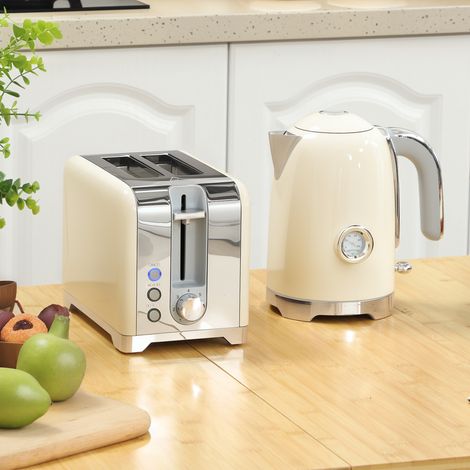 Bouilloire et grille-pain, 2200 W, 7 niveaux de brunissage, fonctions variées, couleur crème