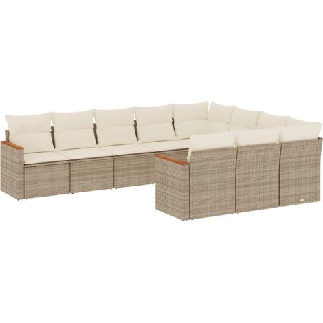 Set Divano da Giardino 10 pz con Cuscini Beige in Polyrattan vidaXL (1/3)