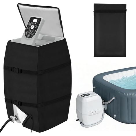 Housse de Pompe de Chauffage Spa, Ajustable et Pliable Housse de Pompe de Chauffage de Spa avec Cordon et Sangles renforcées, Housse de Protection imperméable et Robuste pour Pompe à Jacuzzi (1/5)