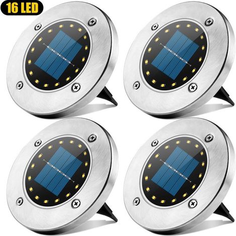 Luci solari da esterno, 16 faretti LED, impermeabili IP65, luci solari da giardino, luci decorative per prato, vialetti, giardini, terrazze, cortili, bianche - 4 pezzi (1/5)