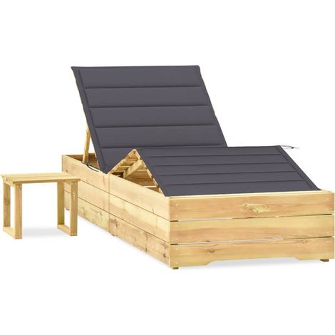 Chaise longue de jardin avec table et coussin Bain de soleil Transat Pin imprégné 57545 (1/5)