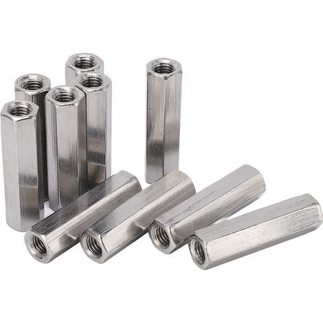 Set of 10 hexagonal coupling nuts, industrial fastening connector in 304 stainless steel, M8x1.25, 13 L50mm (1/5)