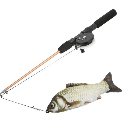 Canne à pêche télescopique interactive et flexible réaliste avec poulie, jouet amusant pour chats (canne à pêche à la carpe). (1/5)