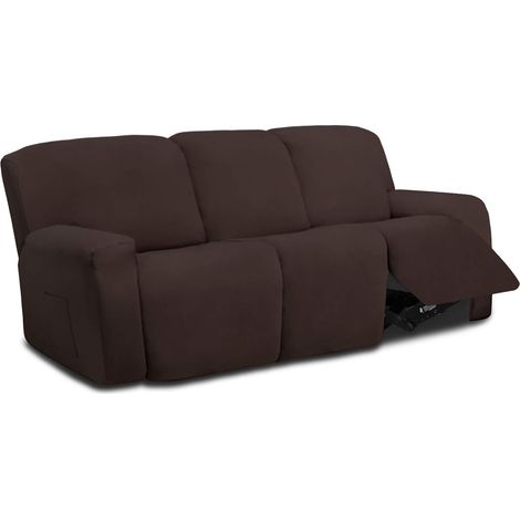 Lot de 8 housses de canapé inclinables 3 places pour chiens – Housse de canapé extensible pour canapé à 3 coussins, protection lavable de meubles avec élastique (canapé inclinable, chocolat (1/5)