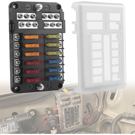 Tableau de fusibles marin 12 Voies 12V avec Barre Négative LED Boîte à fusibles marine avec indicateur LED rouge pour bateau, voiture, camping-car et accessoires électriques (1/5)