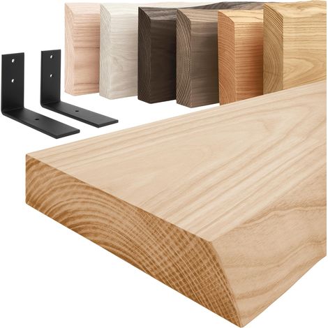 LAMO Manufaktur étagère murale en bois massif, irrégulier, étagère de rangement Basic, bois naturel / équerre noire 140cm, LW-01-A-002-140LS
