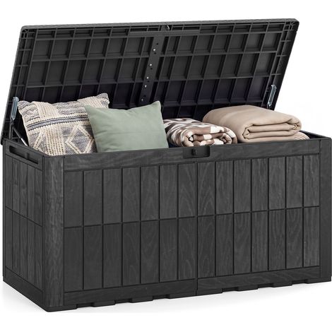 Coffre de Jardin Exterieur en PP 455L, Coffre de Rangement Exterieur 3 Personnes avce Couvercle, Poignée Intégrée&Verrouillable, Charge 245kg, Noir (1/5)