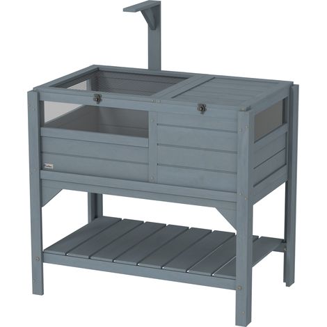 Enclos pour tortues sur pieds avec compartiment de rangement, en bois de sapin – Dimensions : 103 cm (H) x 84 cm (L) x 51 cm (P)