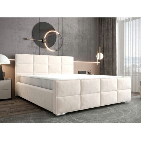 Lit Tapissier Rodo - Blanc - 200x200 Cm - Lit Avec Rangement - Lit Double - Matelas À Ressorts Bonnell (1/5)