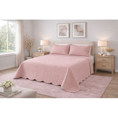 Copriletto Trapuntato Venezia Matrimoniale 250x250 Rosa – Microfibra Manopesca, Trapuntatura Quadretti, 100 g/m², Bordo a Onde