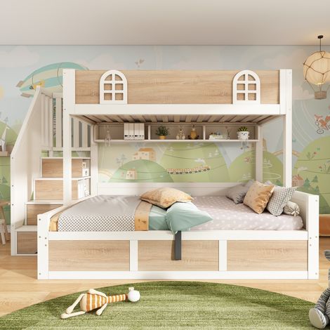 Lit superposé enfant 90x200 140x200 cm blanc naturel (1/5)