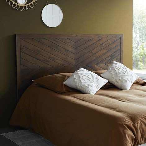 Berah Getah – Tête de lit en mindi massif finition noyer 160 cm – Hauteur 115 cm – Longueur 165 cm – Éléments chevrons rétro (1/4)