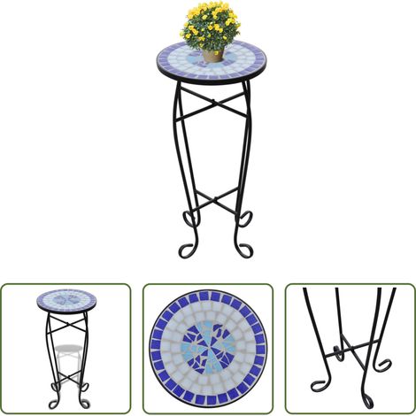 vidaXL Garten Tisch - Beistelltisch Mosaik Blau und Weiß