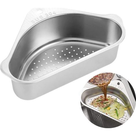 Estante de desagüe para fregadero de acero inoxidable 304 - Cesta coladora triangular para fregadero, bandeja de filtro para fregadero, organizador multifuncional para fregadero para filtrar residuos  (1/5)