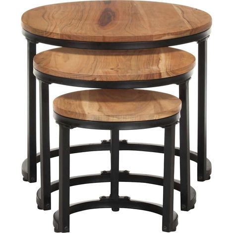 Maison Exclusive - Tables d'appoint 3 pcs Bois d'acacia solide (1/5)