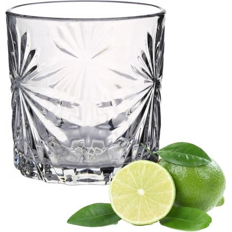 Whiskyglas mit Blumenmuster, 300 ml, für Wasser, Säfte und andere Getränke geeignet, farblos, geprägtes Muster in Kristalloptik. (1/5)