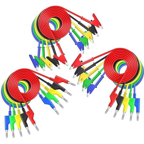 Set mit 15 Krokodilklemmen-Prüfleitungen mit doppelseitigen Krokodilklemmen, stapelbaren Bananensteckern, stapelbaren Bananensteckern mit Krokodilklemmen, flexiblen Kupferkabeln für elektrische Prüfun (1/4)