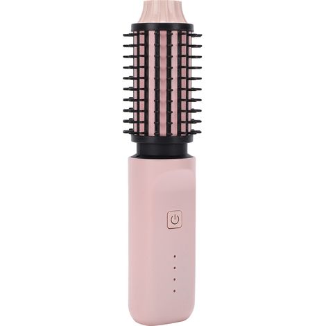 Brosse chauffante ronde sans fil rose, portable et anti-brûlure, pour tous types de cheveux. (1/5)