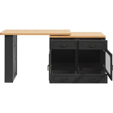 Mesa alta de bar extensible con almacenamiento, LED y giro 360°, MDF, 135-203 x 39 x 92,8 cm, HOMVRA (1/5)