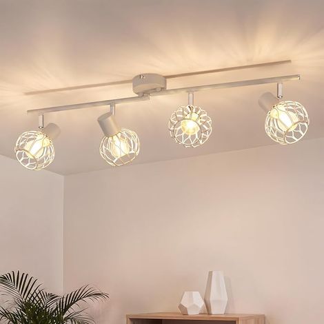 ZMH Spot Plafond LED 4 Éclairages Luminaire Gris E14 Métal 350° Pivotable Lampe Salon Projecteur Plafond Cuisine Plafonnier Sans Ampoule (1/5)