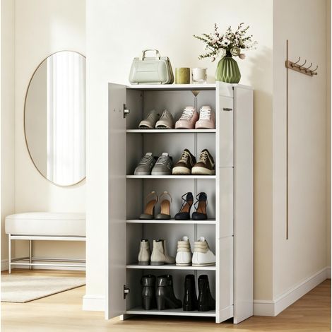 Zapatero 55x36x108 cm de tablero de partículas blanco brillo, ahorro de espacio - MEUBLIV (1/5)
