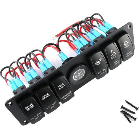 Jeffergarden Voltmètre LED coloré de panneau d'interrupteur à bascule à bascule de 6 gangs pour le bateau marin de voiture de RV (1/5)