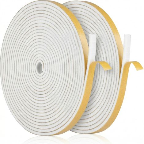 Lot de 2 joints de porte autocollants - 10 m x 6 mm - Pour fenêtres, portes, fenêtres de toit, courants d'air, isolation phonique - Blanc (1/5)