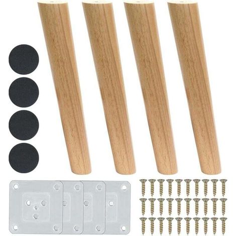 4 gambe per mobili in legno da 30 cm, piedini di ricambio in legno con design inclinato, gambe per divano, gambe per mobili in legno massello con accessori per poltrona, tavolo, supporto TV - Crezuo (1/4)