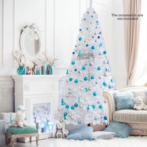 Blanc et pratique pour petits espaces, sapin de Noël artificiel 8 pieds avec pied métal pour intérieur ou extérieur (1/5)