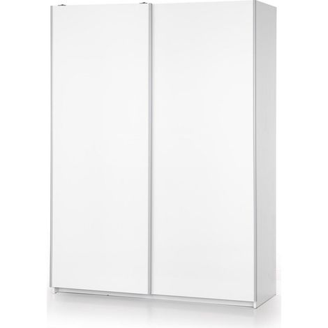 Armario Cirveso 110, Blanco + Blanco brillante, 210x153x58cm, Puertas de armario: Correderas, Número de estantes: 5