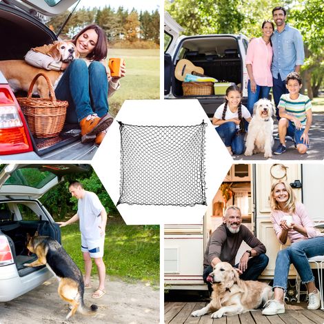 Barrière de sécurité voiture pour chien – Filet de protection universel réglable – Séparateur de coffre empêchant l’accès à l’avant – Sécurité voyage auto – Maille résistante – Noir, 120x70cm (1/5)