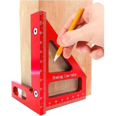 Equerre Menuisier-Jauge carrée en alliage d'aluminium - Angle de 45/90 degrés - Règle en T 3D - Outil de mesure pour le travail du bois - Pour charpentier (rouge)- (1/4)