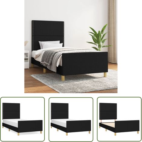 Lit adulte pour 1 personnes avec tête de lit, Structure de lit, Assemblage Facile, Noir 90x200 cm Tissu OIB7123E (1/5)