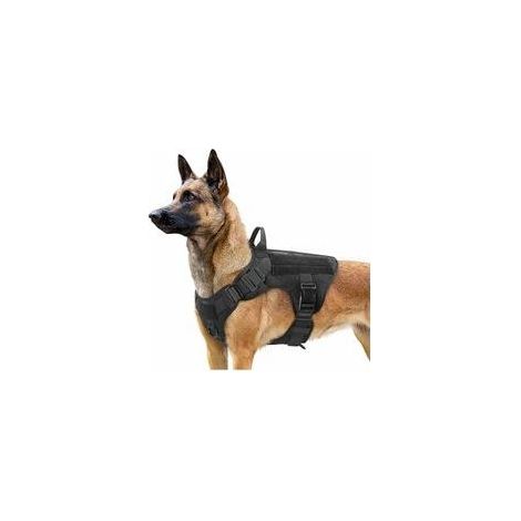 harnais militaire pour chien avec poignée, gilet pour chien de service sans traction avec panneau à boucle, harnais réglable pour chien pour l'entraînement à la chasse à la marche, noir, L