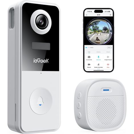 Sonnette sans Fil Exterieur Etanche avec Caméra 180° Détecteur de mouvement Enregistrement local Audio bidirectionnel Vision Nocturne WiFi 2,4GHz (1/5)