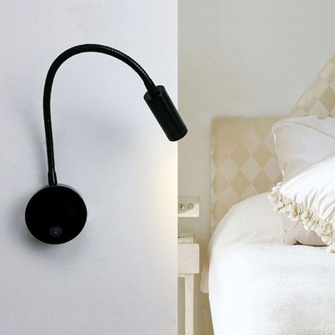1W LED Lampe de chevet pour lire LED Lampe de lecture de Cygne Flexible (noir) Applique murale Liseuse LED avec interrupteur Blanc chaud 3000K Moderne (1/4)