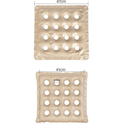 Coussin gonflable rond en PVC épais, anti-escarres, étanche, pour fauteuil roulant ou tabouret, 16 trous, beige. (1/5)