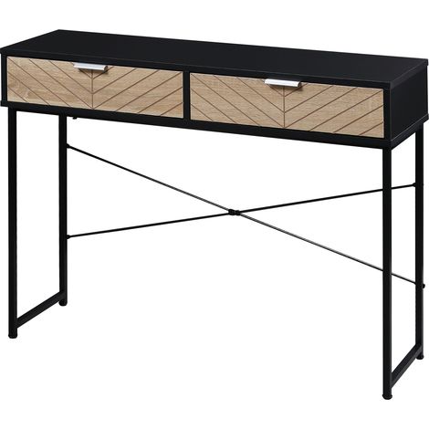 Console moderne pour entree et salon avec 2 tiroirs en metal 100x30x75cm Noir