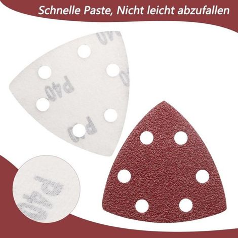 Feuilles Abrasives Triangulaires - 93 x 93 x 93 mm - Autoagrippantes 6 Trous - Grains P40 à P320 - 120 Pièces (1/3)