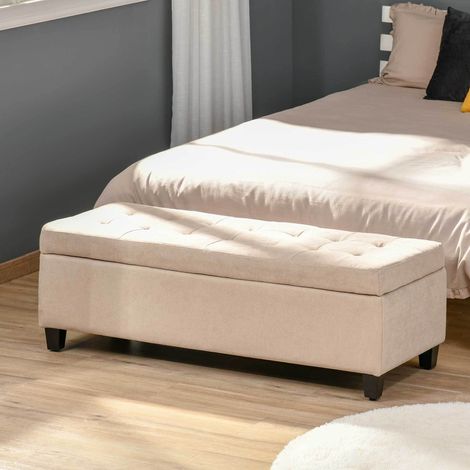 Panca Imbottita con Contenitore e Coperchio, Seduta Capitonné, Poliestere Beige, 125 x 49 x 41.5 cm (1/5)
