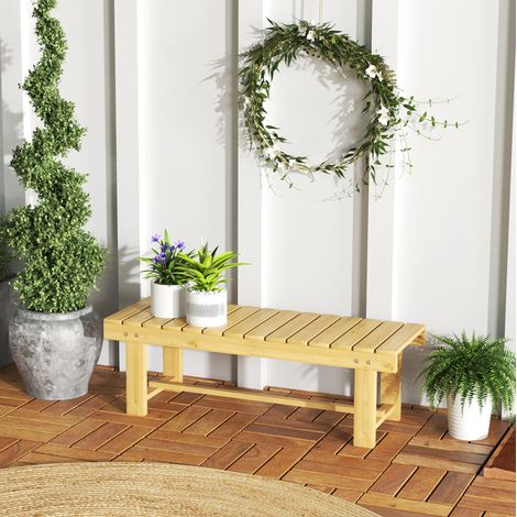 Banc de jardin 2 places en bois naturel, finition résistante à l’eau, 110 x 38 x 35 cm, pour balcon terrasse (1/5)