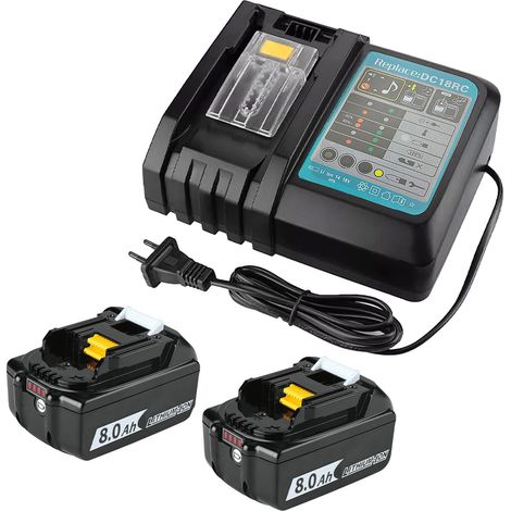 Lot de 2 batteries de remplacement 8000 mAh pour outils Makita 18 V, chargeur rapide compatible avec les batteries lithium-ion Makita 18 V. (1/5)