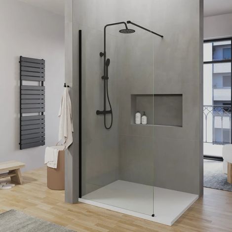 Cabine de douche à l italienne en arc de 120 cm avec profilé noir mat et verre transparent de 8 mm traitement easy clean h200 Senja (1/4)